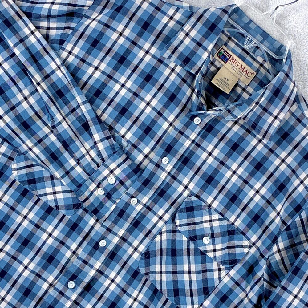 VTG Big Mac Shirt Mens M Blue Plaid Western Outdoors Workwear Utility 90s